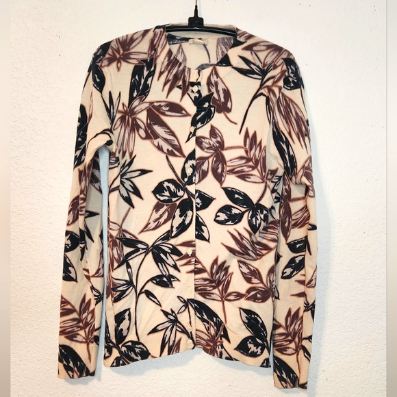 J. Crew‎ Factory Cotton Cardigan with Leaf Design, Size M - Picture 1 of 8